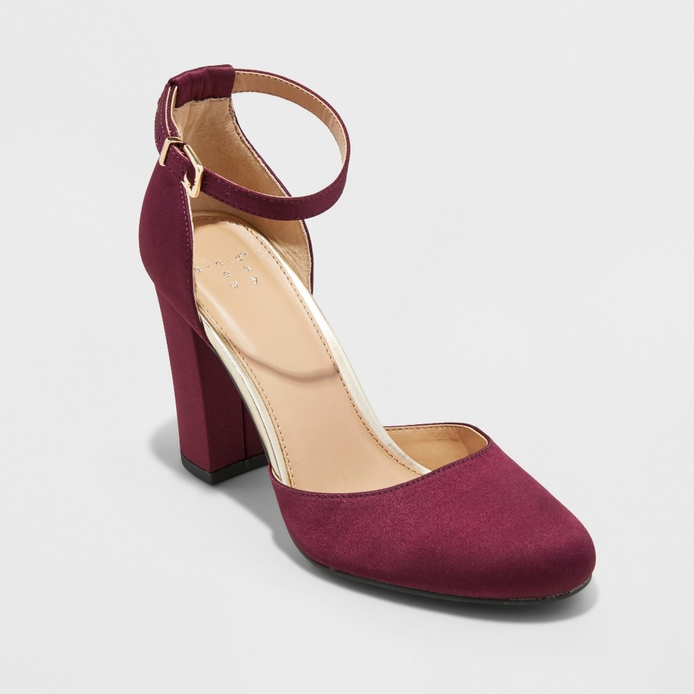 Purple Satin Ankle Strap Heels
